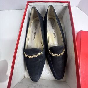 Charles Jourdan Vintage Black Suede Chain Loafers Flats 7B COR 7527